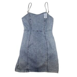 IRIS Denim Dress Sleeveless Blue Jean Mini Above Knee Casual Cute Summer‎ Large